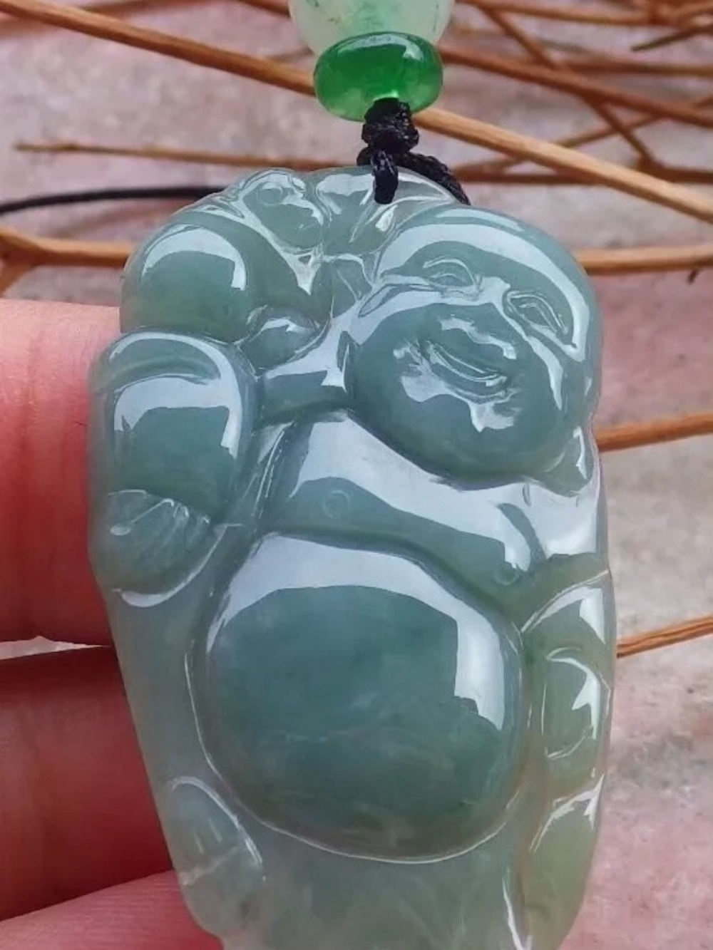 Certificate Jadeite Jade Green luck Laughing Buddha Pendant god